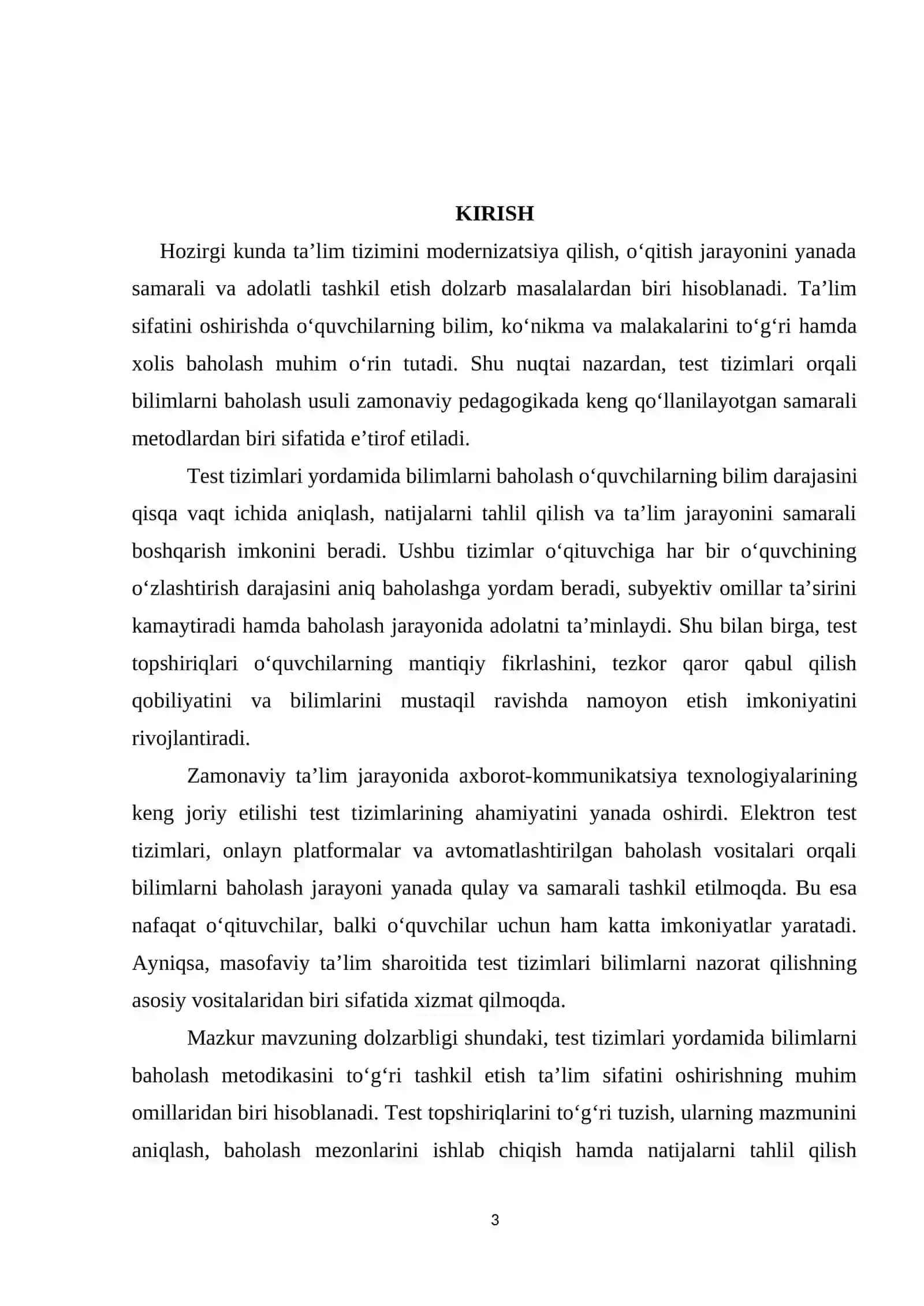 Test tizimlari yordamida bilimlarni baholash metodikasi 3