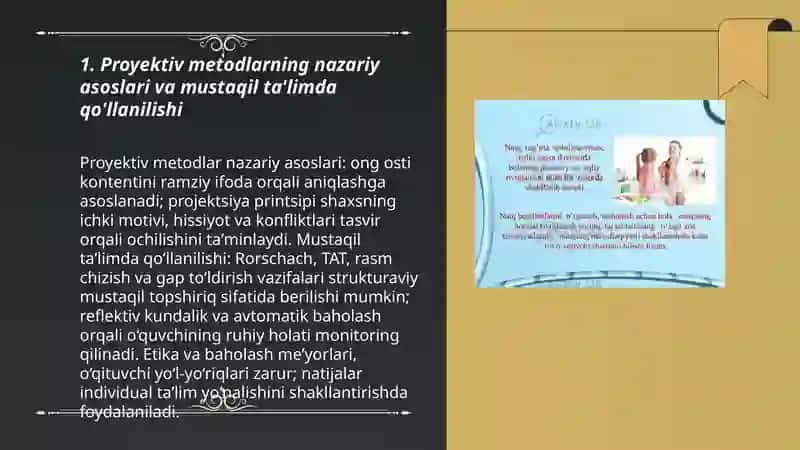 Mustaqil ta'lim: Inson ruhiy holatini o‘rganishda proyektiv metodlarning o‘rni. 3