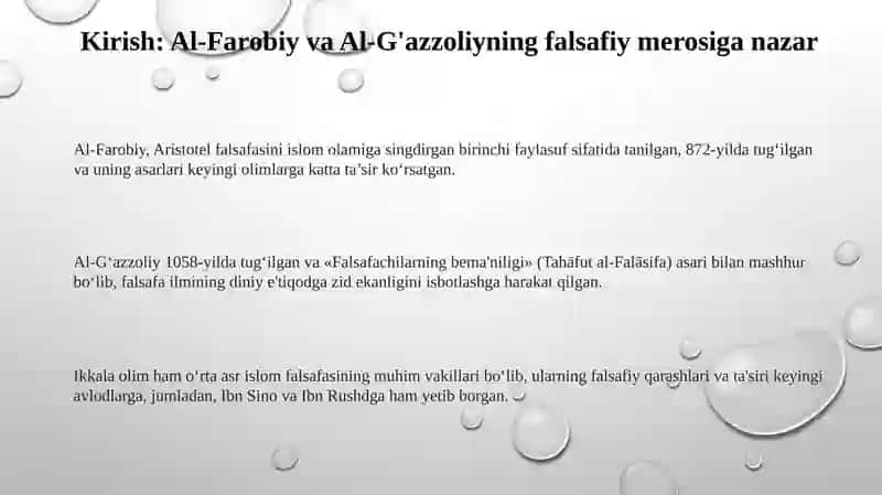 Abu Nasr Forobiy va G'azzoliyning falsafa ilmiga oid qarashlarini qiyosiy tahlil etish 3
