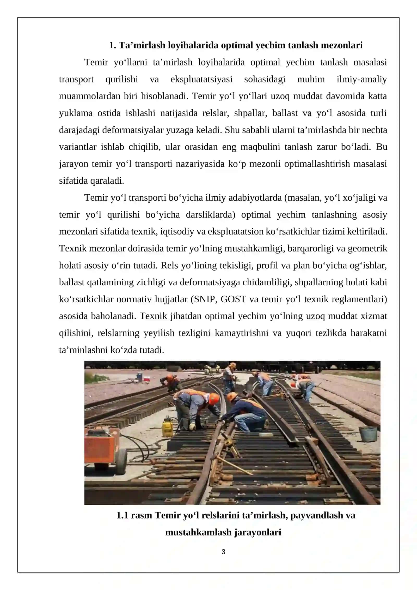 Temir yo‘llarni ta’mirlash loyihalarining optimal echimlarini tanlash usullari 3