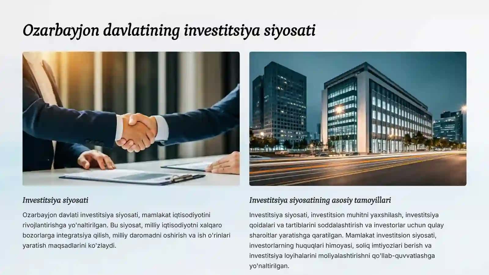 Ozarbayjon Davlatining Investitsiya Siyosati 3