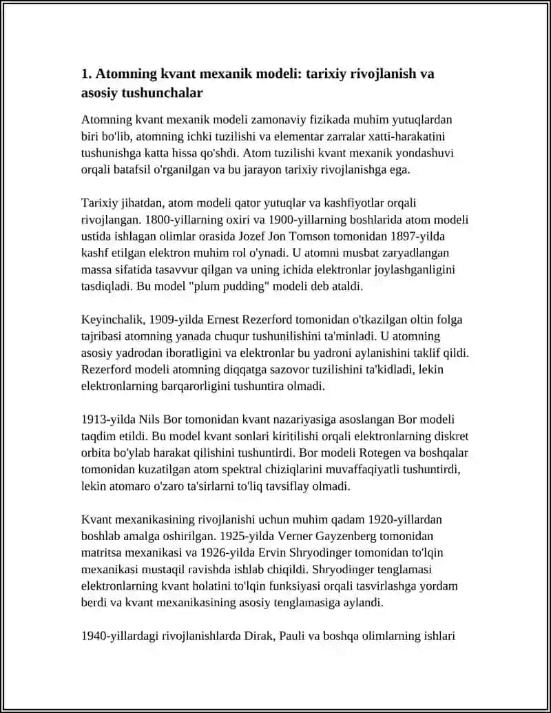 ATOMNING ZAMONAVIY TUZILISH MODELI:KVANT MEXANIK YONDASHUV 3