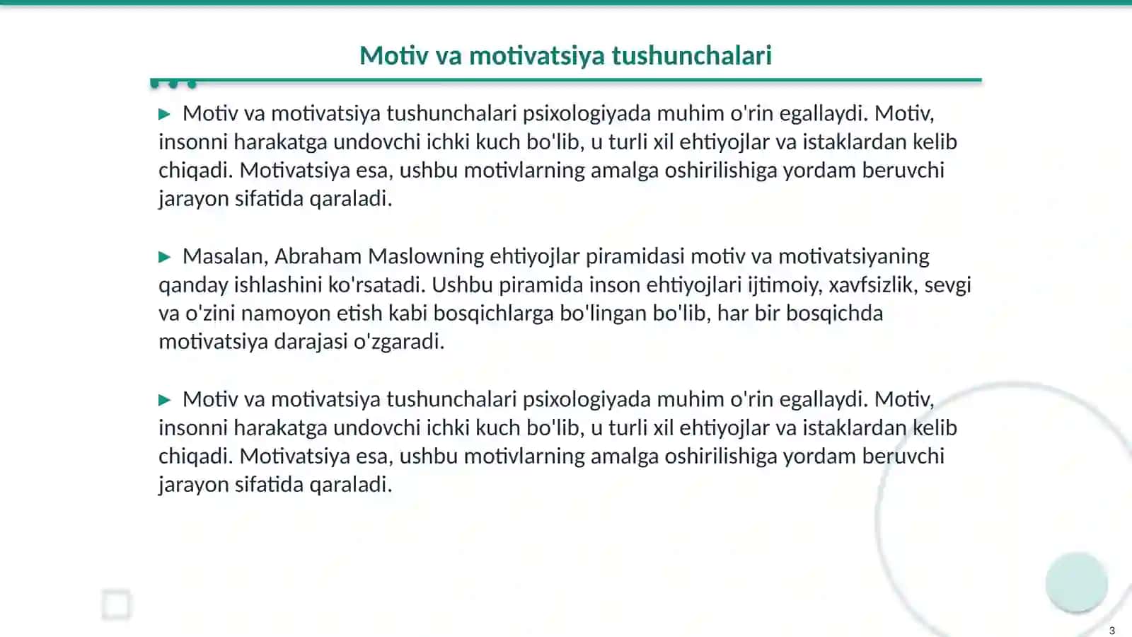 Motiv va motivatsiyaning va hissiyotlarning namoyon bo‘lishi 3