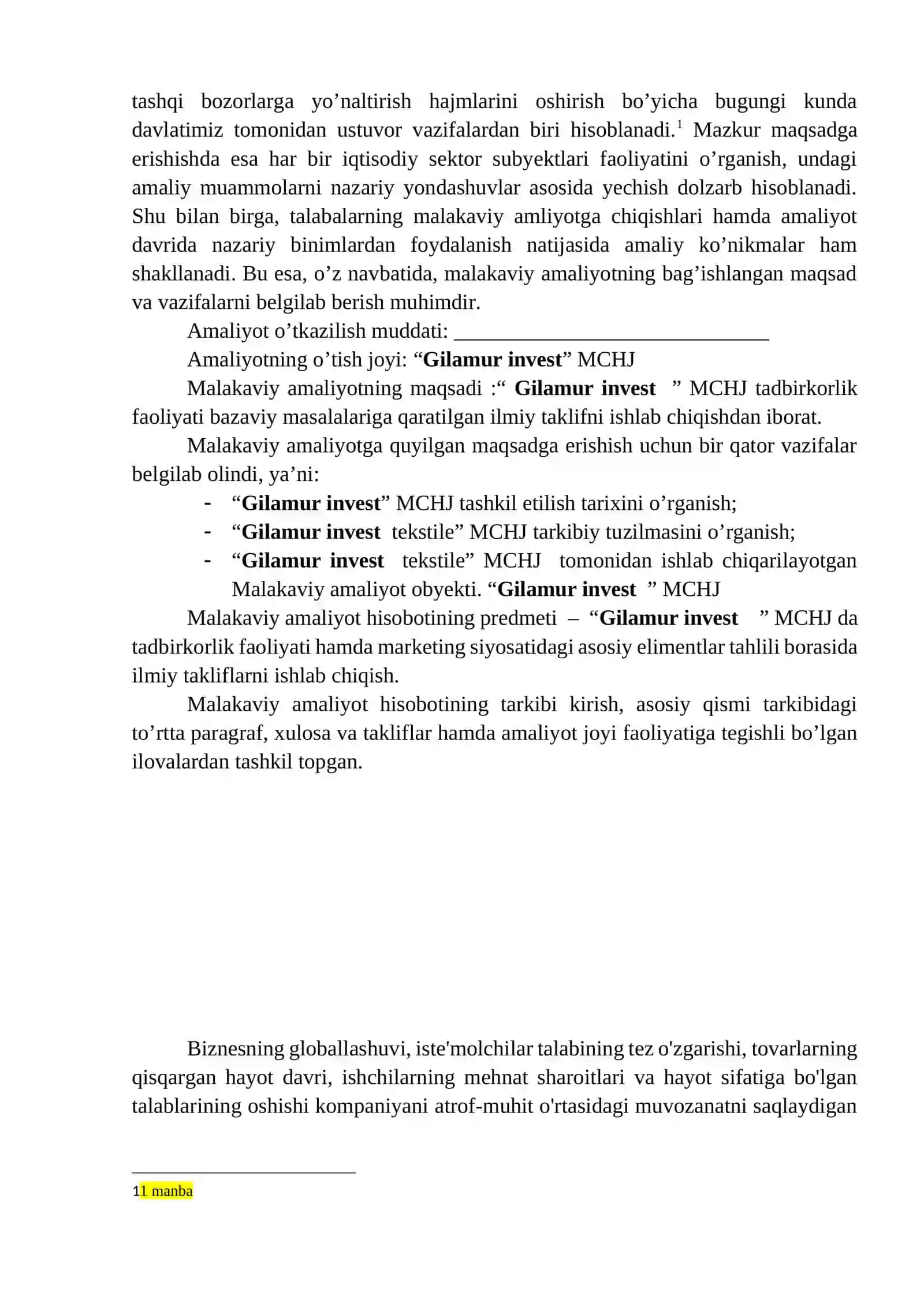 Malakaviy amaliyotamaliyoti bo‘yicha HISOBOT 3