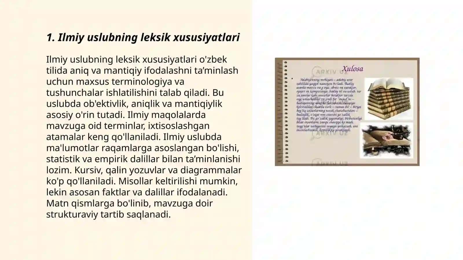 Ilmiy uslub rasmiy idoraviy uslublarning leksik-grammatik xususiystlari mavzusida puplitsistik maqola tayyorlash 3