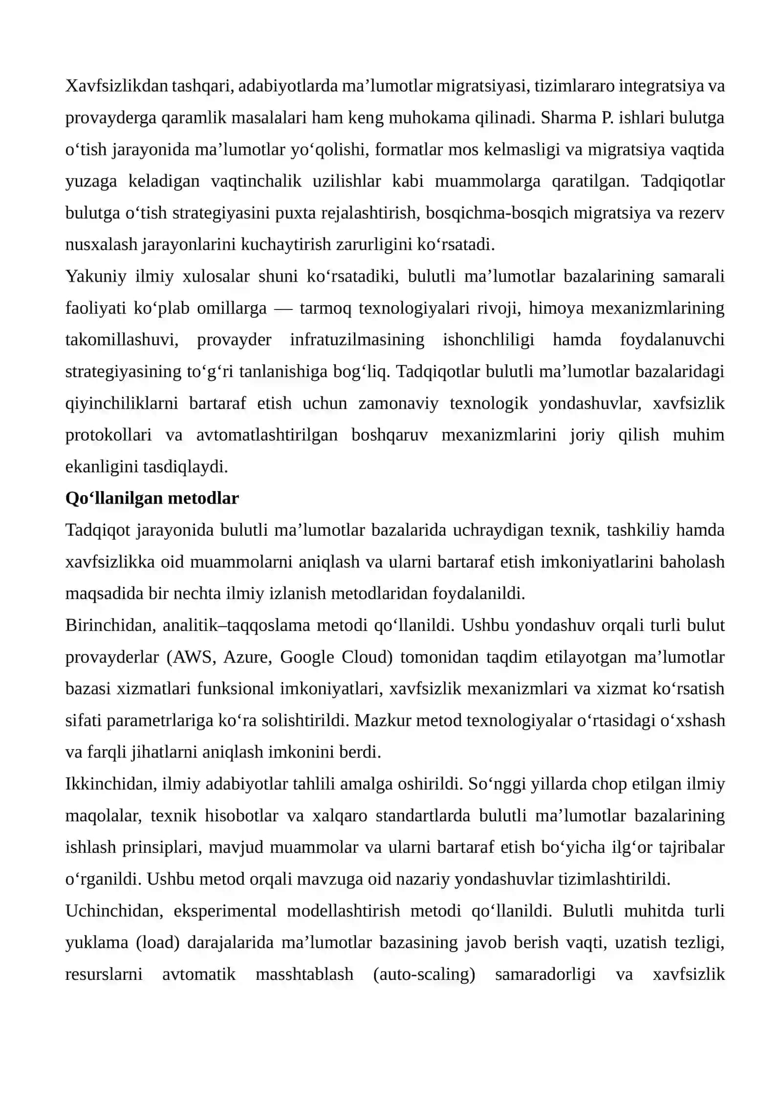 Bulutli ma’lumotlar bazalarida muammolari va ularni bartaraf etish usullari 3
