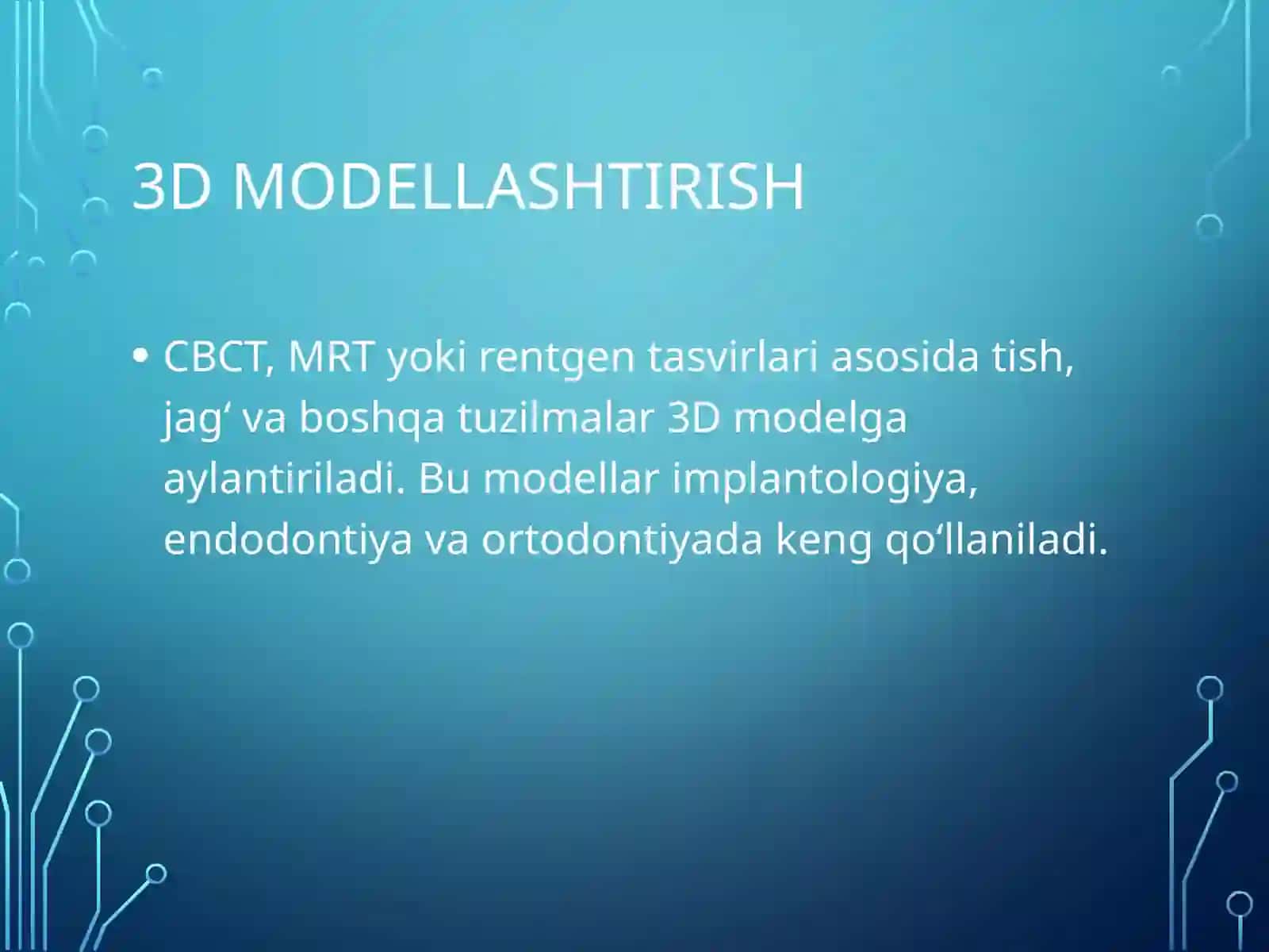 Stomatologiyada 3D Modellashtirish AR/VR Tadqiqotlar 3