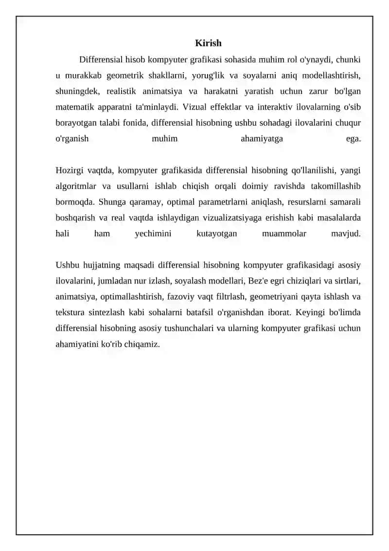 Kompyuter grafikasida differensial hisob tatbiqlari 3