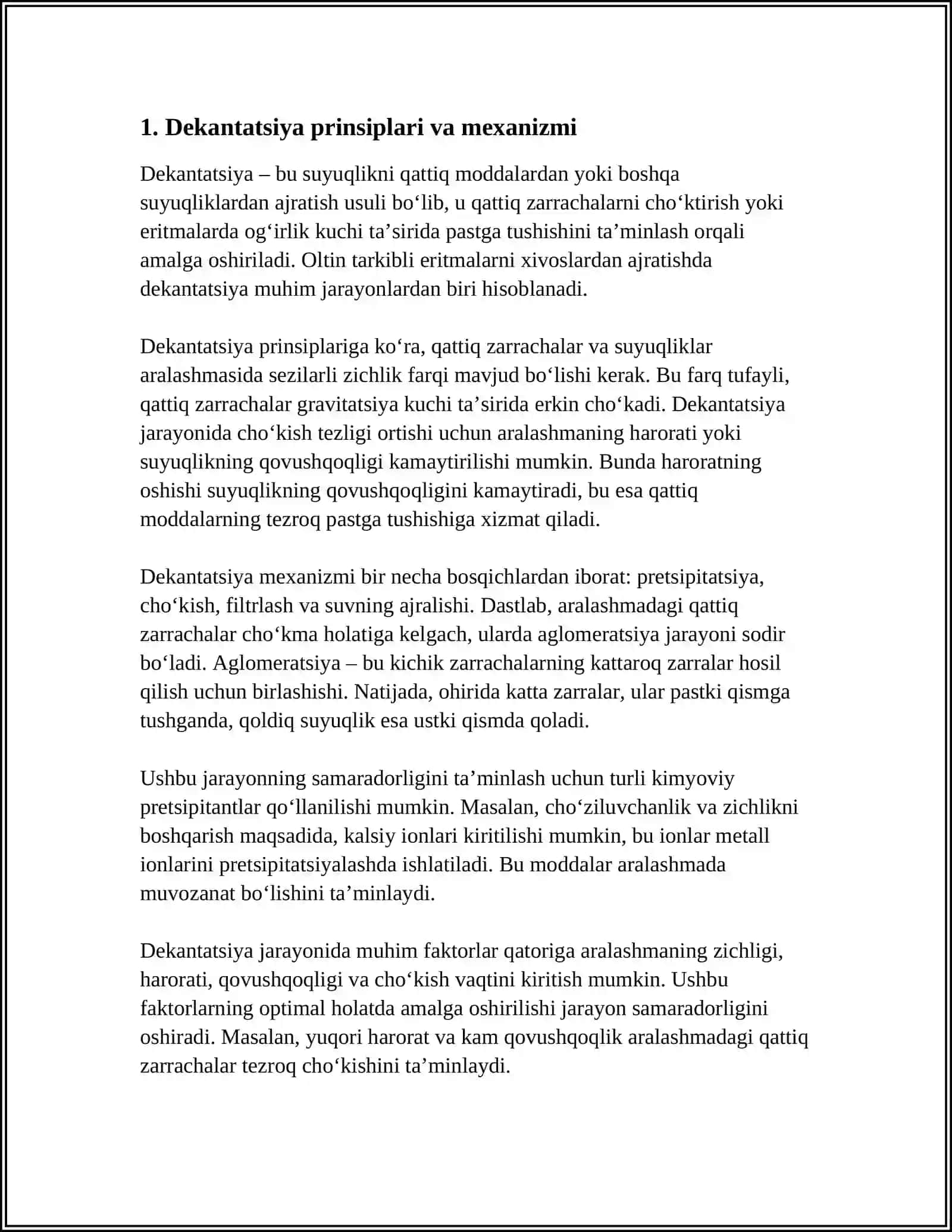 OLTIN TARKIBLI ERITMALARNI XVOSTDAN AJRATISH (DEKANTATSIYA VA FILTRLASH) 3