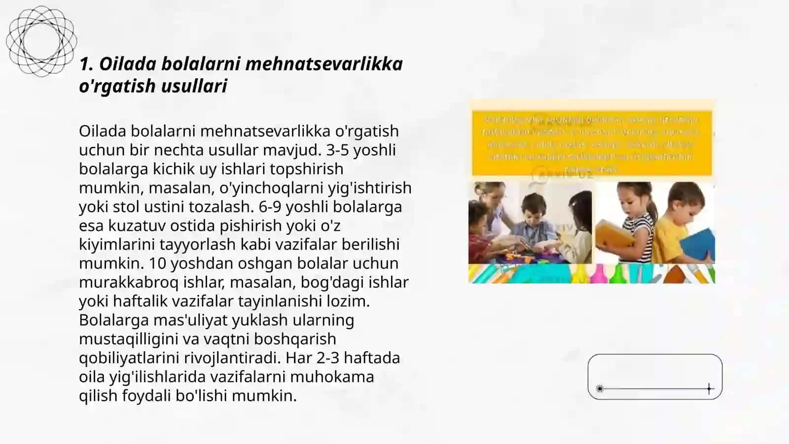 Oilada bolalarni mehnatsevarlik va estetik ruhda tarbiyalash 3