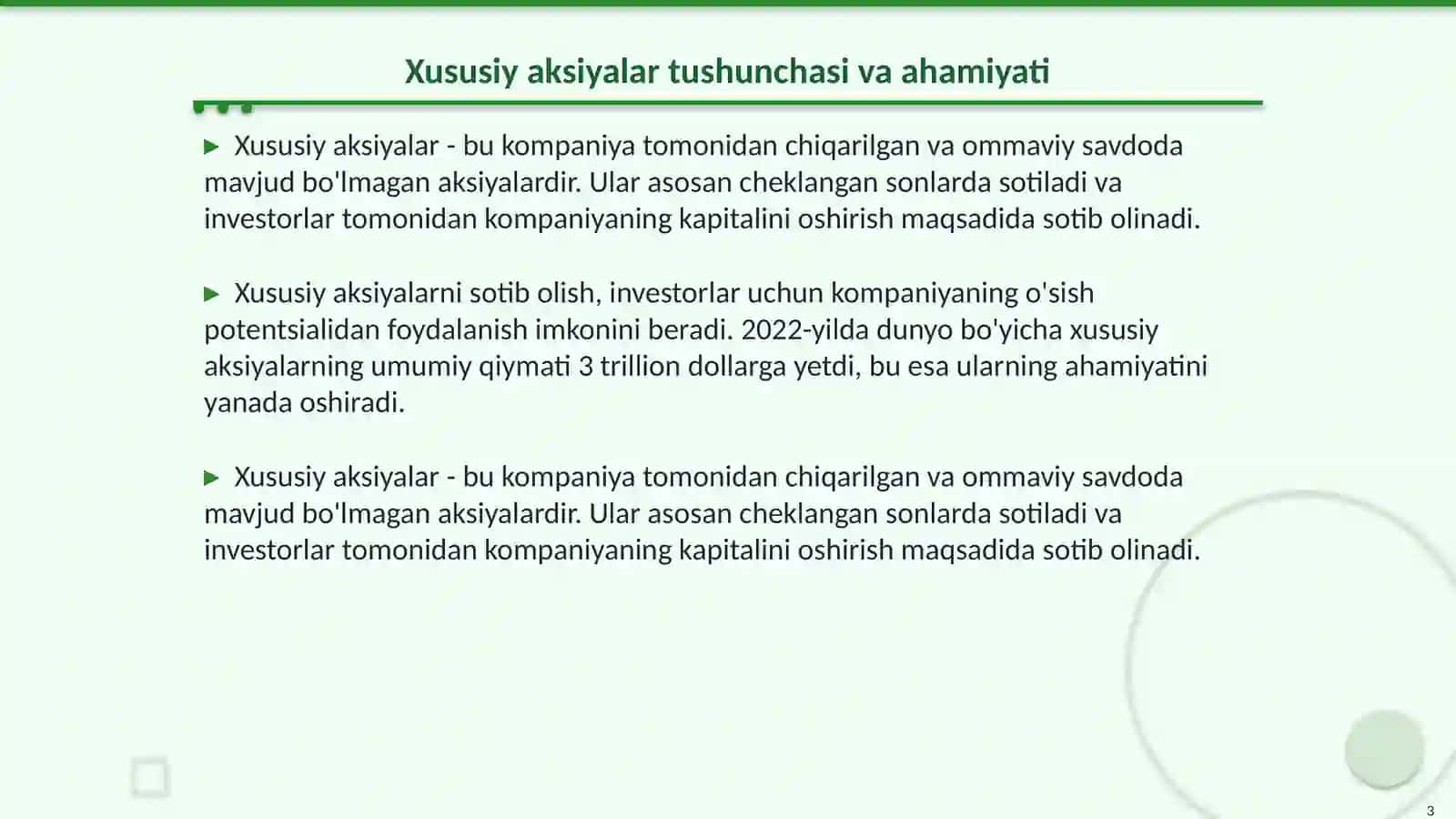 Xususiy aksiyalarini sotib olishining hisobiniyuritish 3