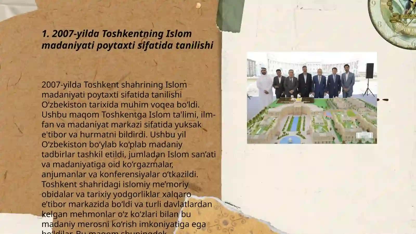 Toshkent-Islom madaniyati poytaxti deb e'lon qilinishining mazmuni va mohiyati 3