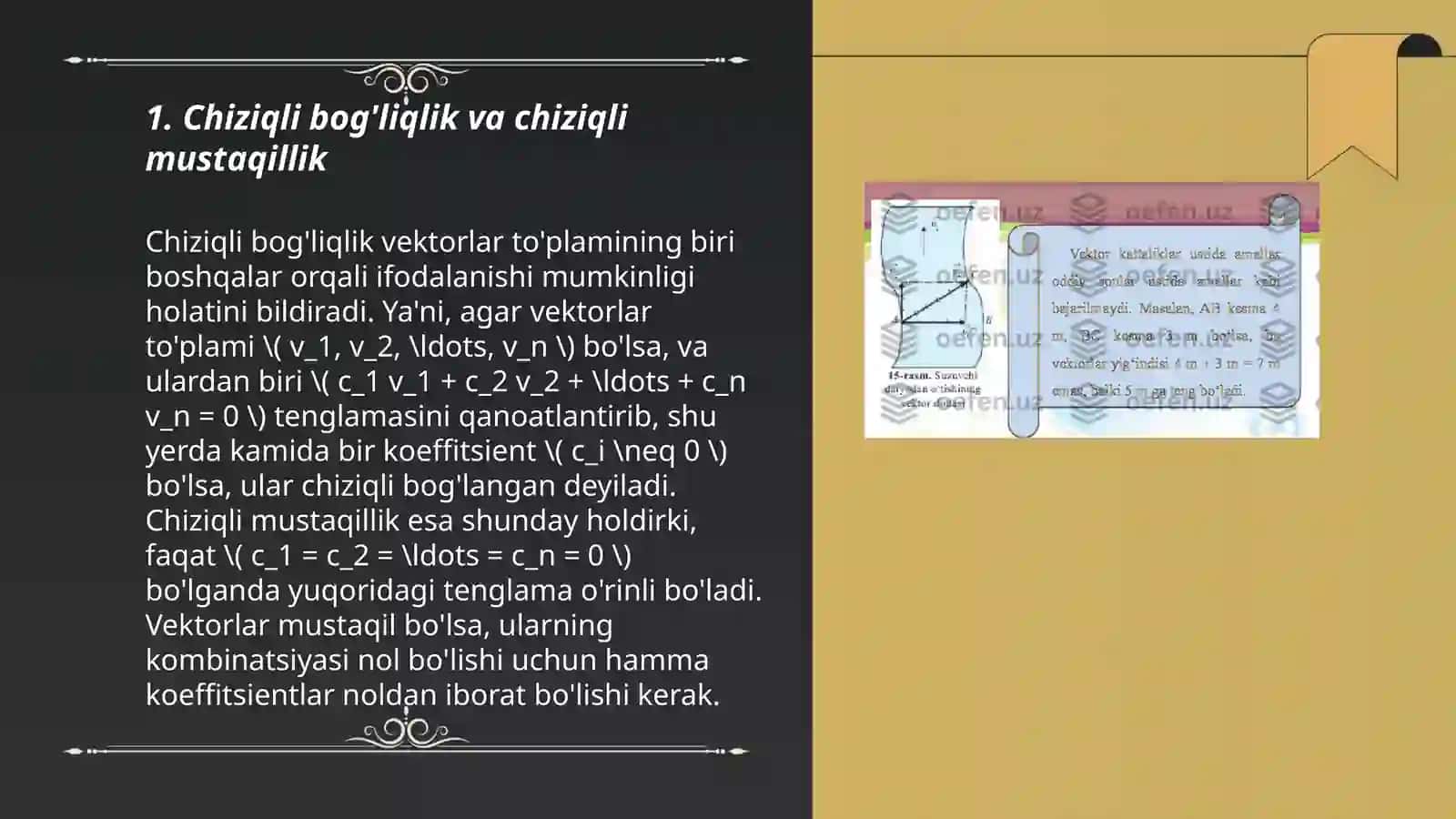 Chiziqli bog'liqlik. Vektor fazoning bazesi 3