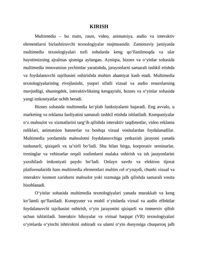 Multimediadan biznesda va o’yinlarda foydalanish 3