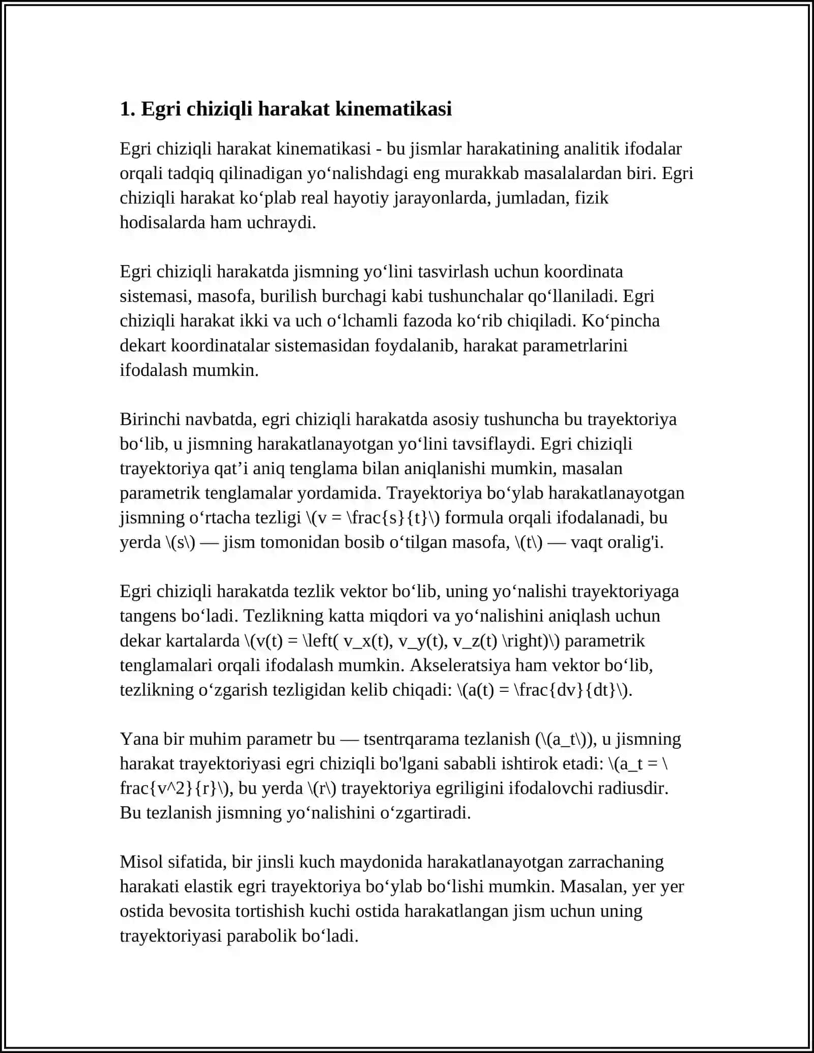 MEXANIK HARAKAT TRAYEKTORIYASINING EGRILIK RADIUSINI ANIQLASH 3