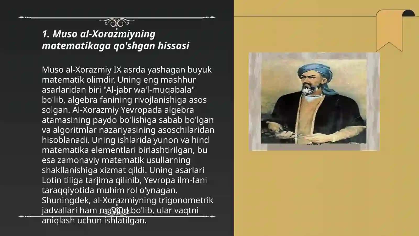 Muso al-Xorazmiyning matematikaga qo'shgan hissasi 3