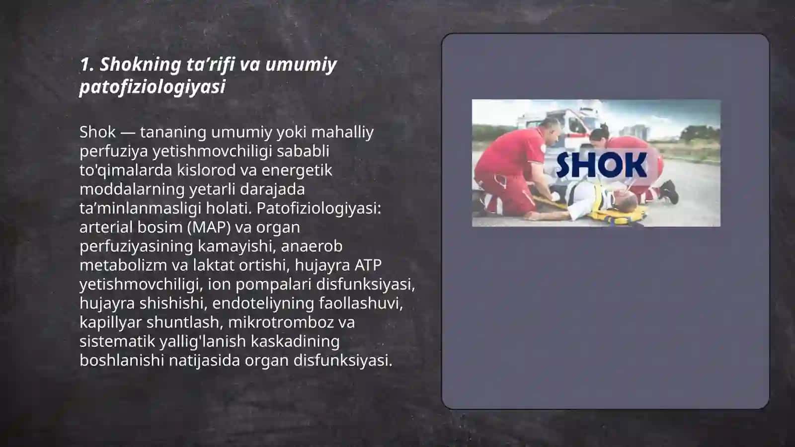 Shok turlari va bunda intensiv terapiya ôtkazish 3