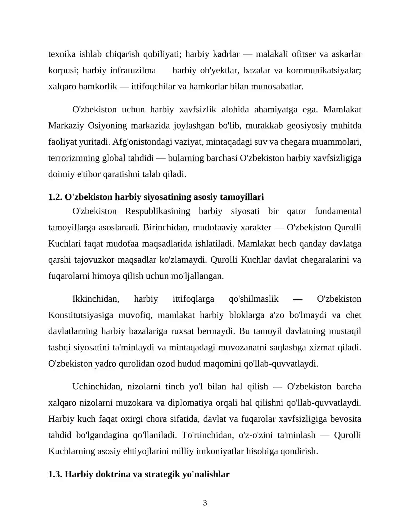 O'ZBEKISTON RESPUBLIKASI HARBIY XAVFSIZLIGINI TA'MINLASH MASALALARI 3