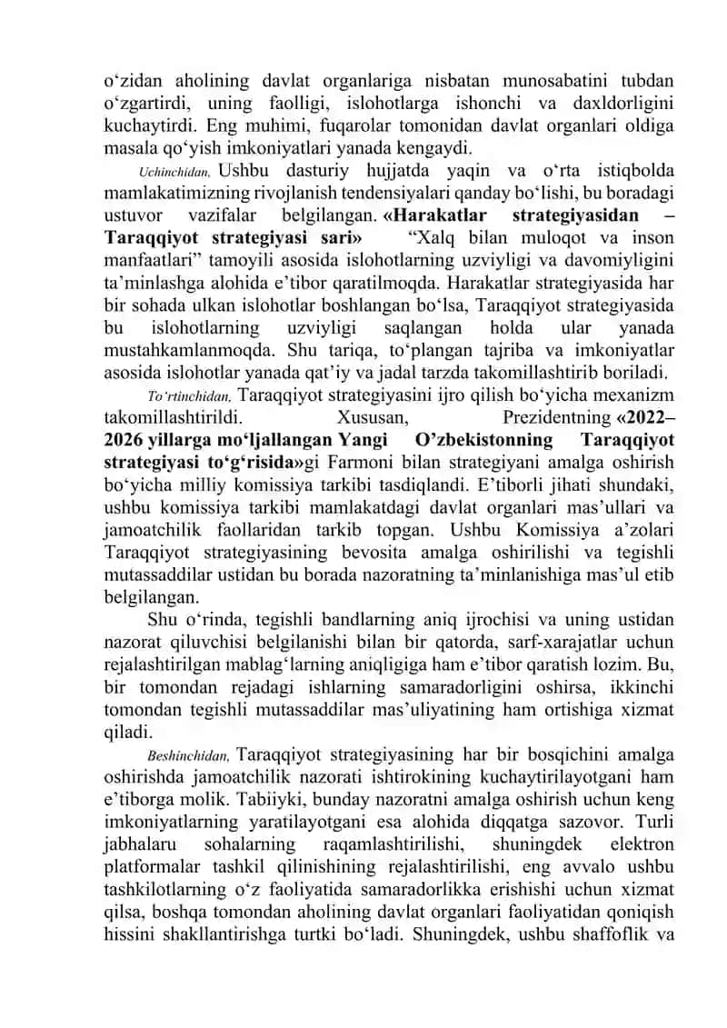 Yangi O’zbekistonda Prezident Shavkat Mirziyoyev Rahbarligi va Tashabbusi bilan amalga oshirilayotgan islohotlar 3