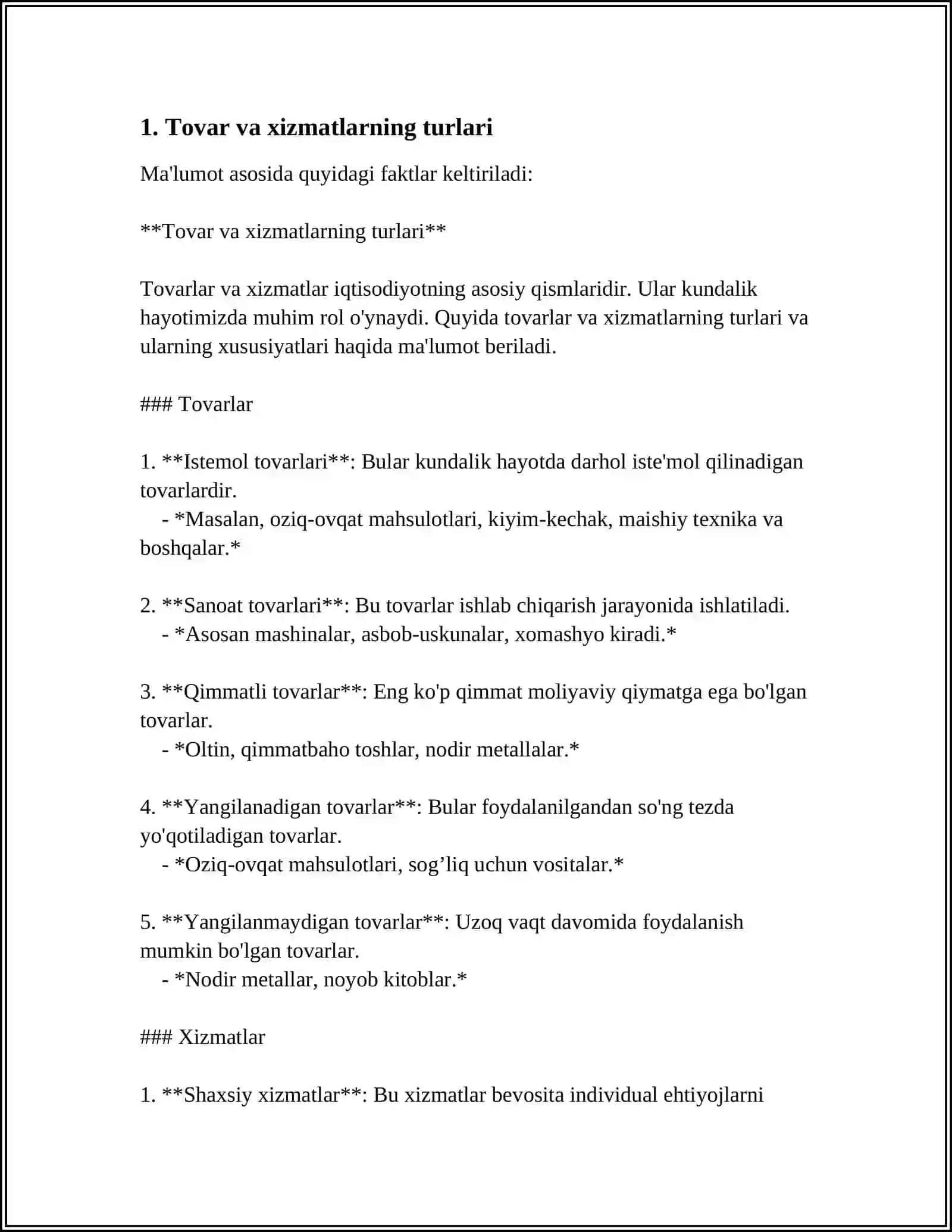Tovar va xizmatlarning turlari 3