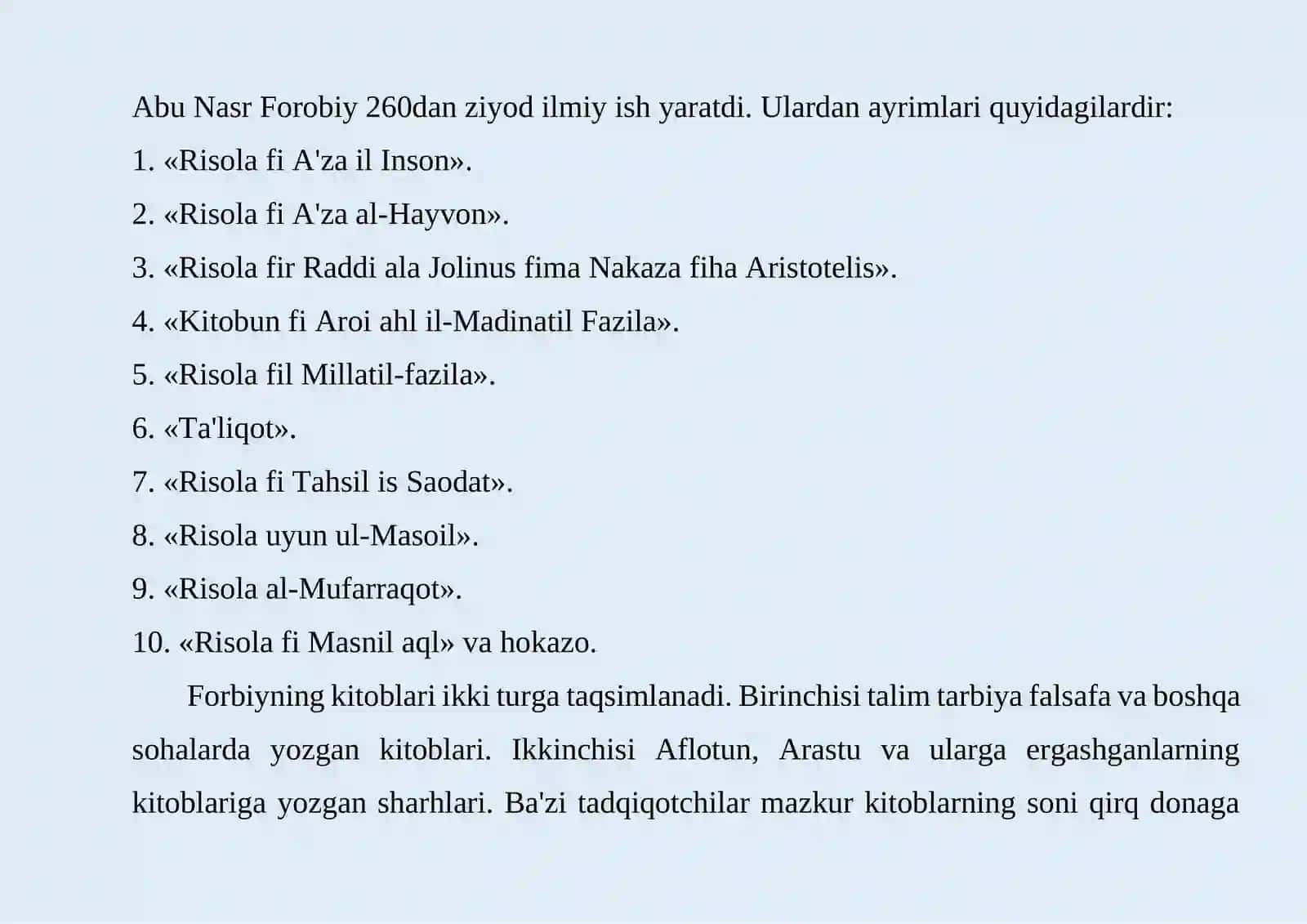 Abu Nasr Farobiy va Gʻazzoliyning falsafa ilmiga oid qarashlarini qiyosiy tahlil etish (Farobiyning siyosat falsafasi va Gʻazzoliyning kimyoi saodat asarlari asosida) 3