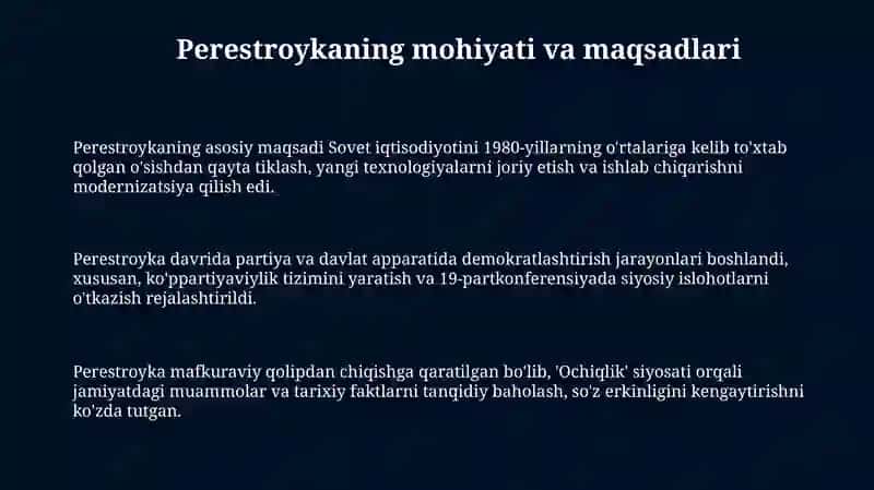 Qayta qurish” siyosati va uning O‘zbekistonga ta’siri 3