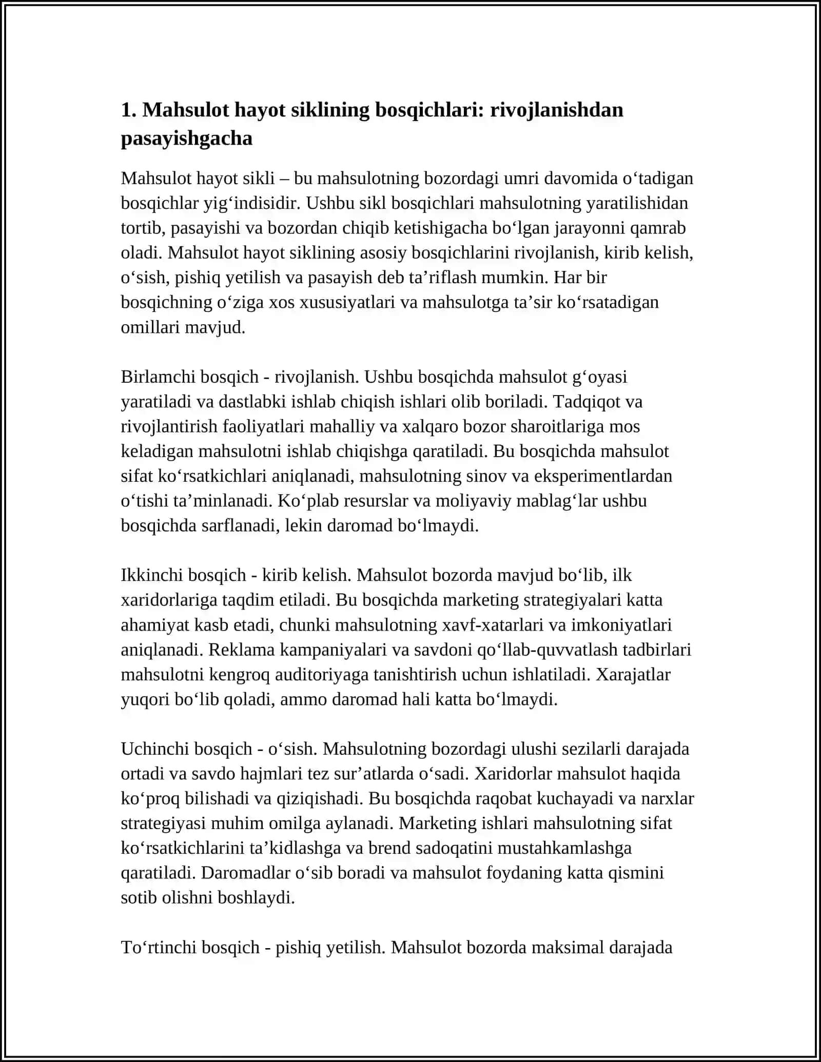 MAHSULOTNING "HAYOT SIKLI". MASHINANING SIFAT KO‘RSATKICHLARI 3