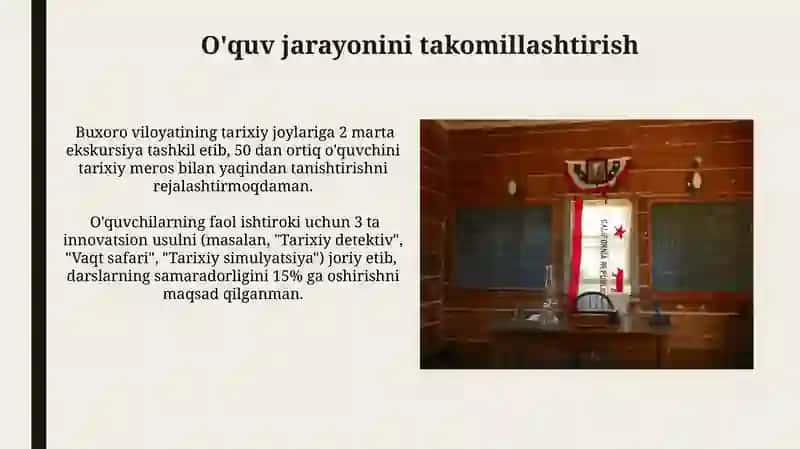 Tarix oʻqituvchisi amalga oshiradigan 5 yillik rejasi 3