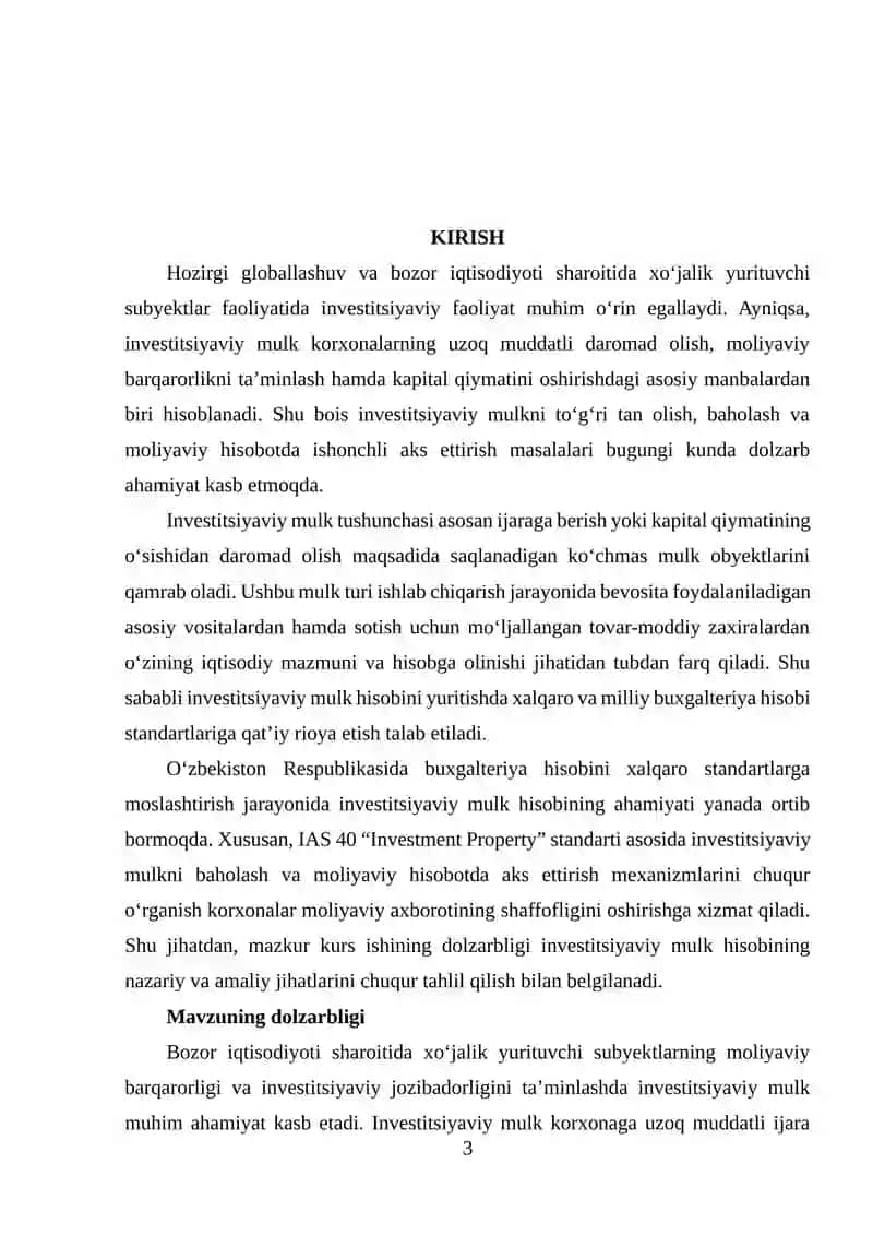Investisiyaviy mulk (investment property)ning tarkibi, tan olish, baholash va moliyaviy hisobot (Qodirbek Logistika MCHJ misolida) 3