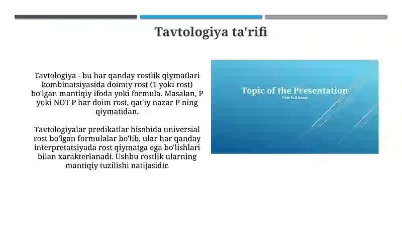 Tavtologiya. Tavtologiya haqidagi teoremalar 3