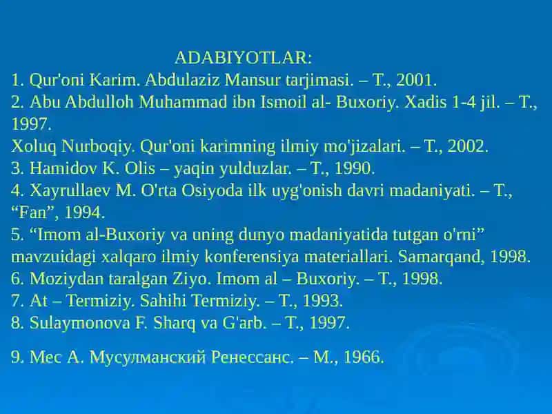 IMOM-AL BUXORIY VA AT-TERMIZIYNING HADIS ILMINI RIVOJLANISHIDAGI XIZMATLARI 3