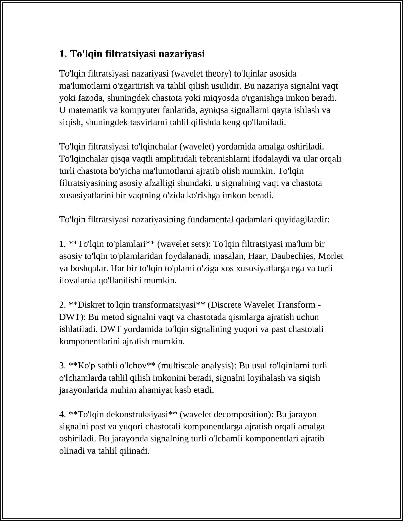 SIGNALLAR FILTRATSIYASI VA TAHLILIDA FUNKSIONAL QATORLAR TATBIQLARI 3