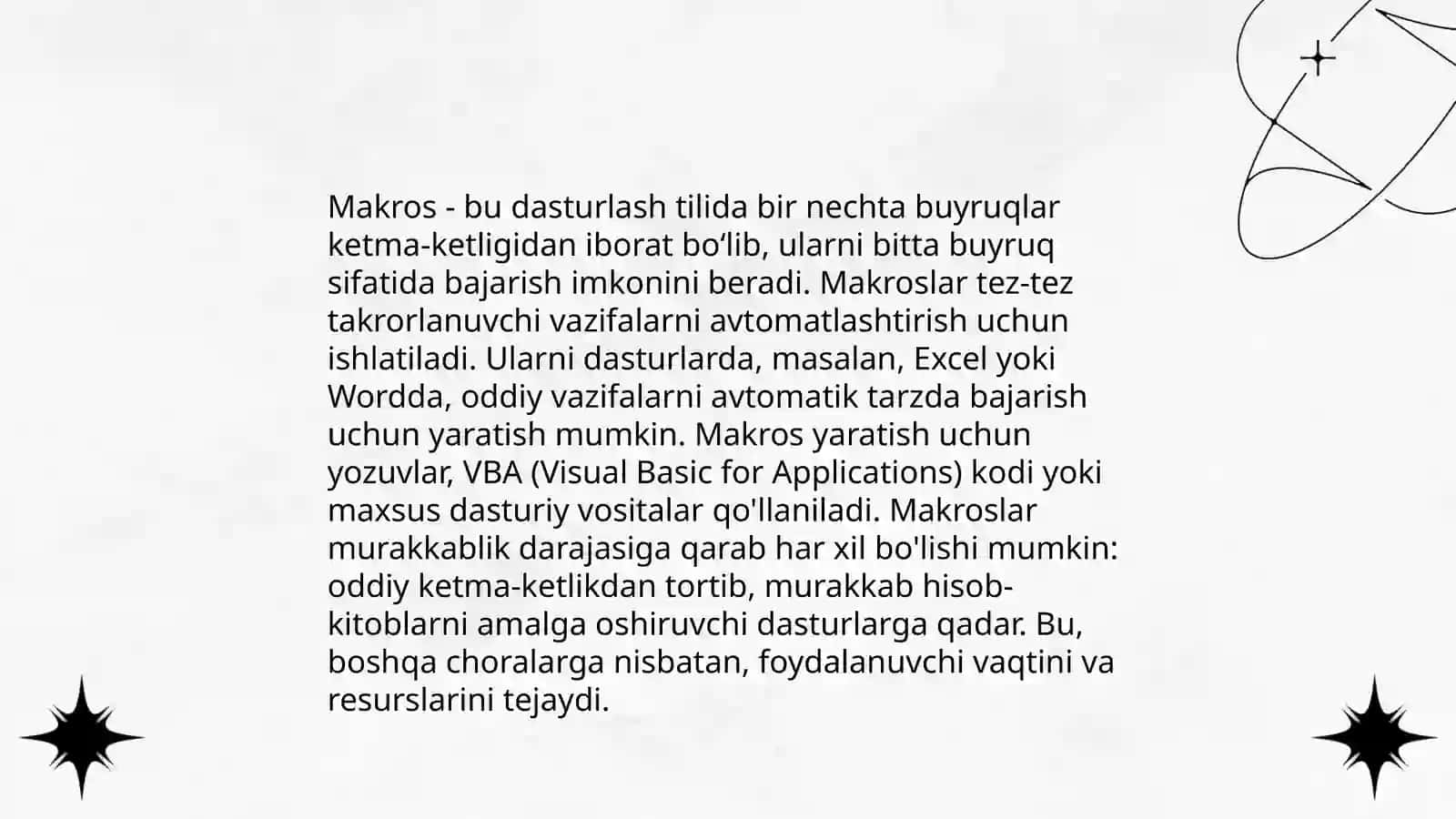 Makroslar kichik funksionallar uchun Makros yozing 3
