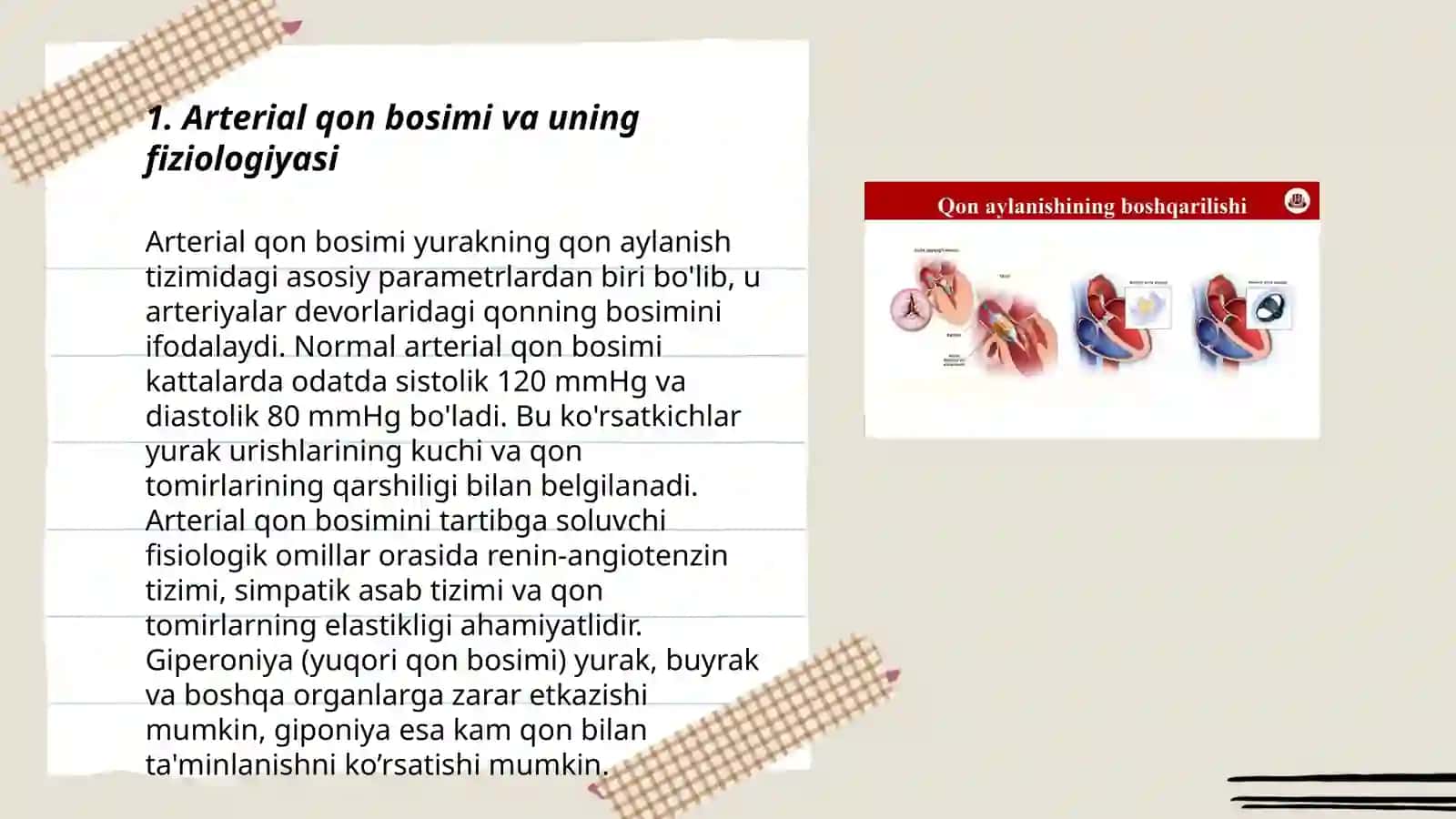 Arterial qon bosimi. Mikrotsirkulyasiya tizimi. Qon tomirlar tonusini boshqarilishi 3