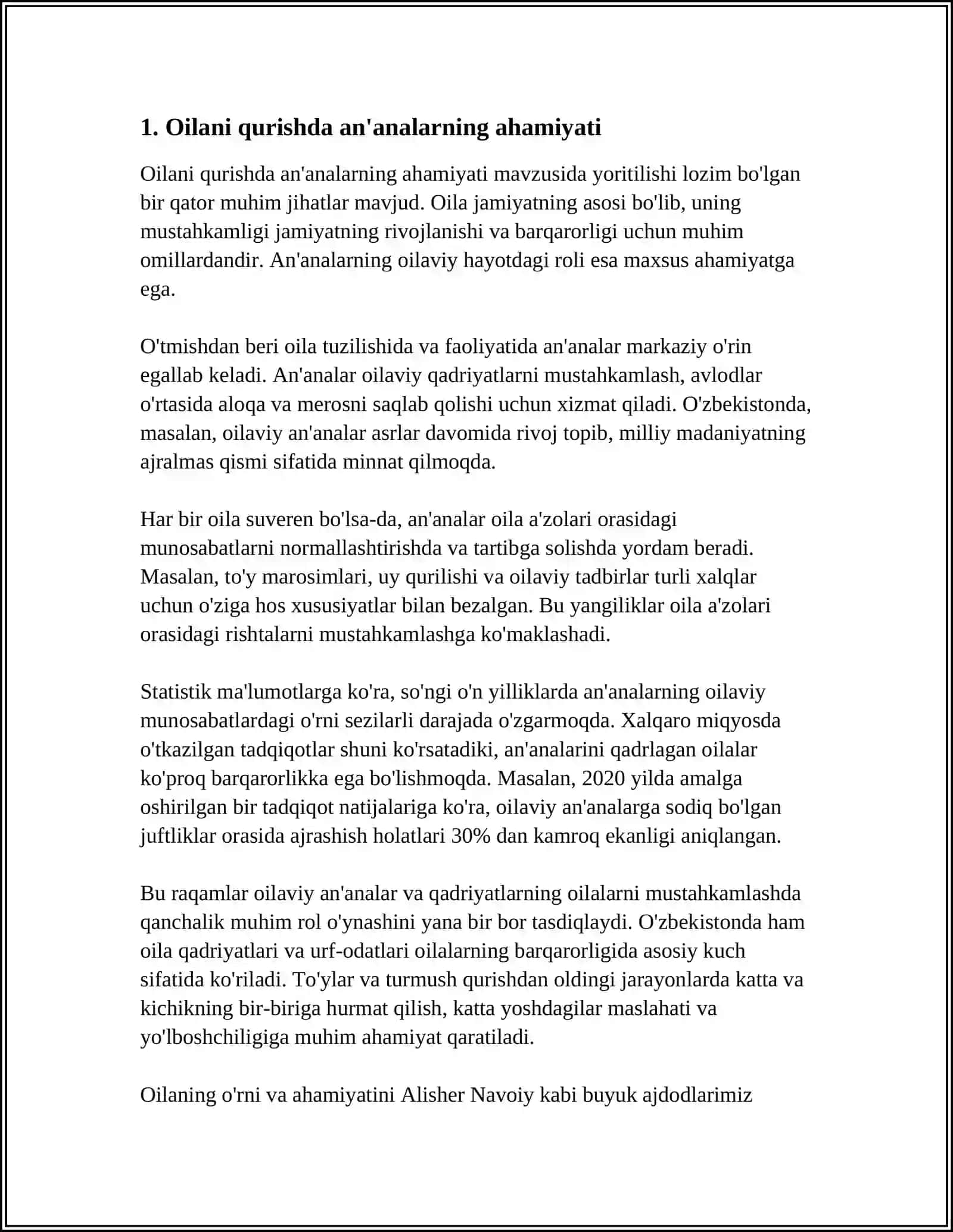 ABDURAUF FITRATNING OILA ASARIDAGI OILA QURISH TARTIBLARI VA FARZAND TARBIYASIGA OID GʻOYALAR BOʻYICHA ESSE 3