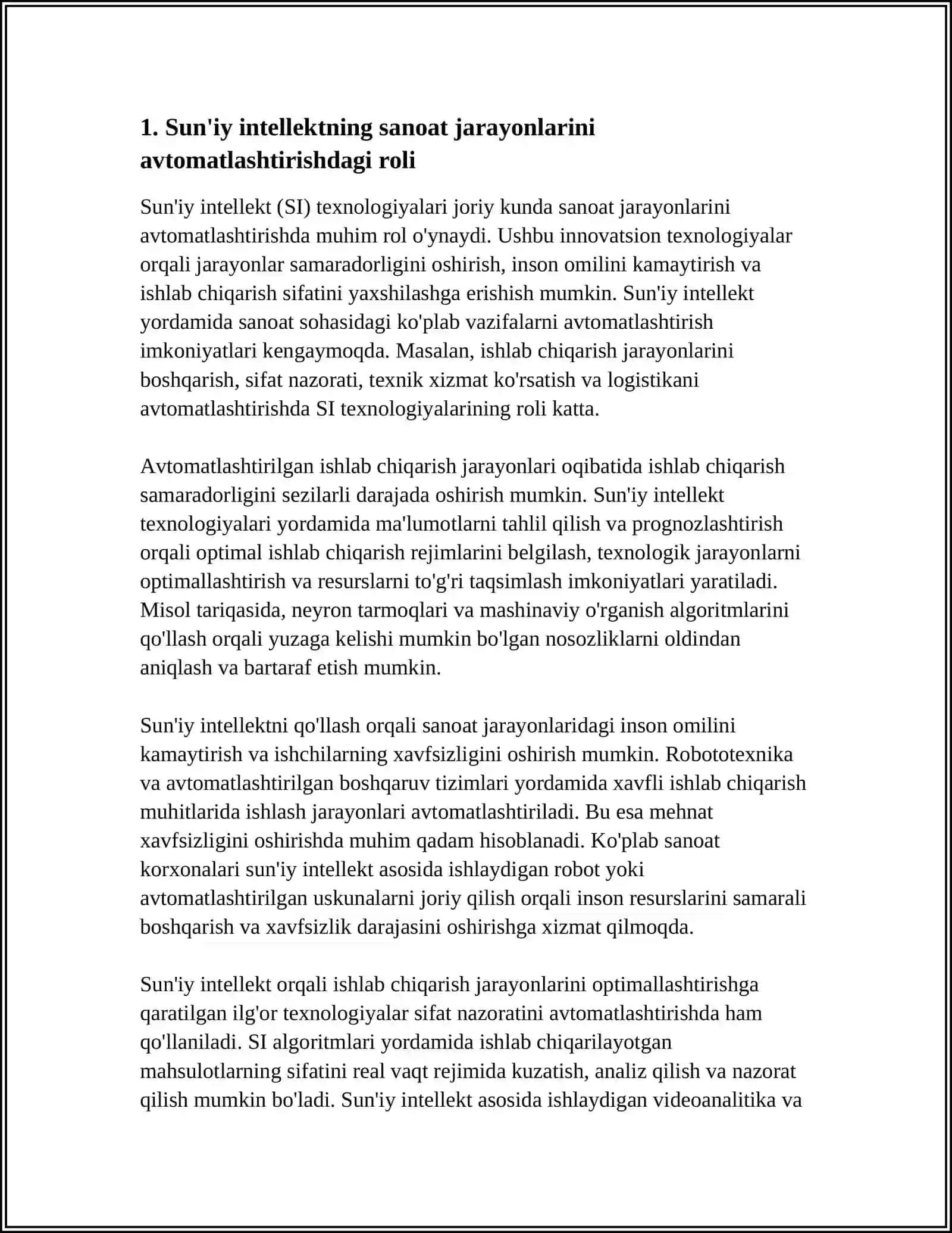 SUN’IY INTELLEKTDAN SANOAT OPERATSIYALARINI VA SANOAT XAVFSIZLIGINI AMALGA OSHIRISHDA FOYDALANISHI 3