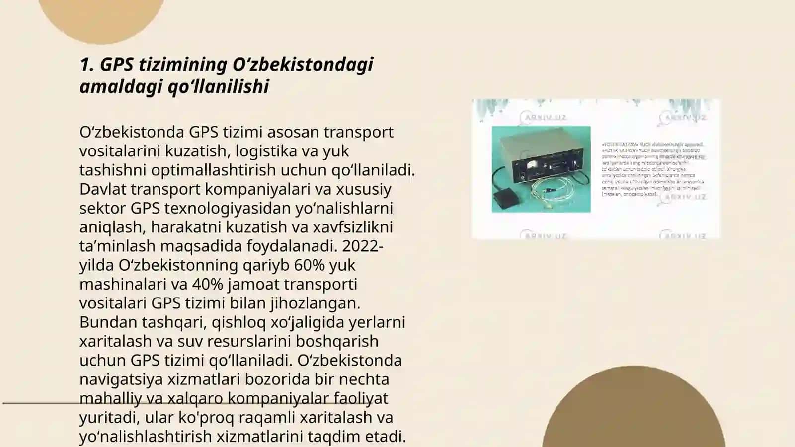GPS tizimini Oʻzbekistonda qoʻllash imkoniyatlari va istiqbollari 3