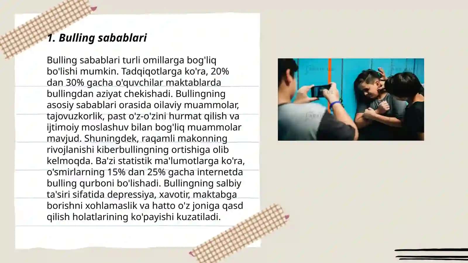 O'smirlar o'rtasida bulling muammolari 3