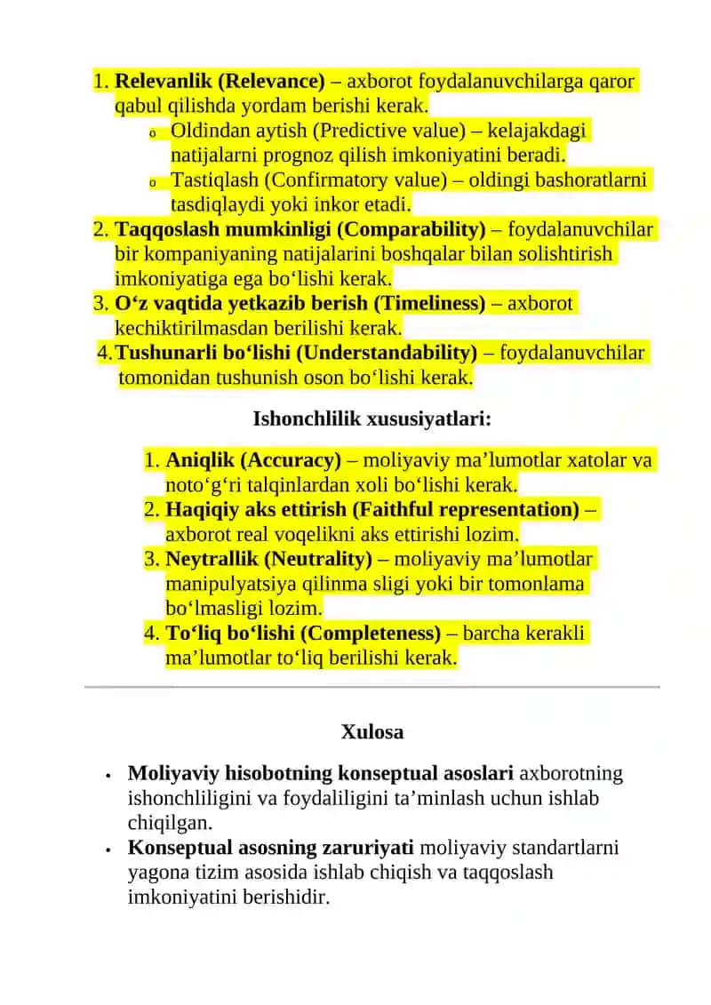 Konseptual asoslarning zaruriyati va foydali axborotlarning tavsifi 3