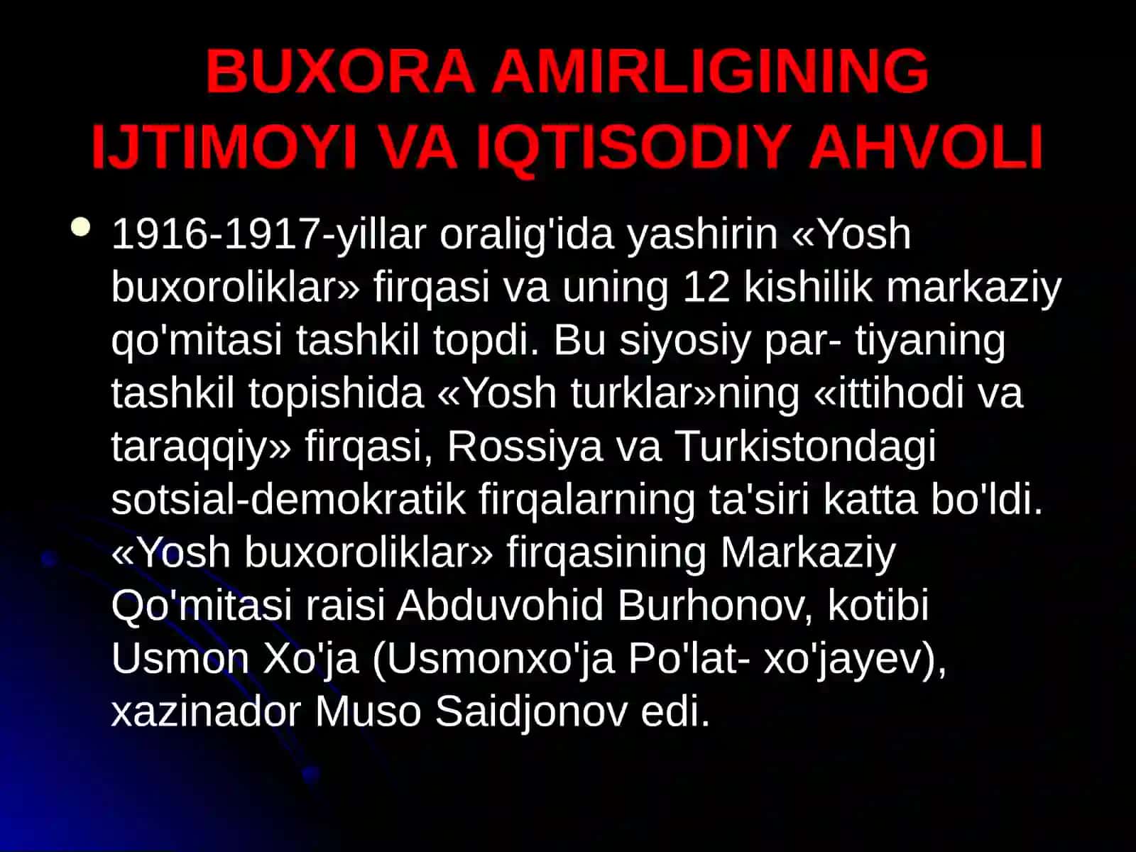 BUXORA DAVLATINING TUGATILISHI VA SHO`ROLAR DAVLATINING TASHKIL TOPISHI 3