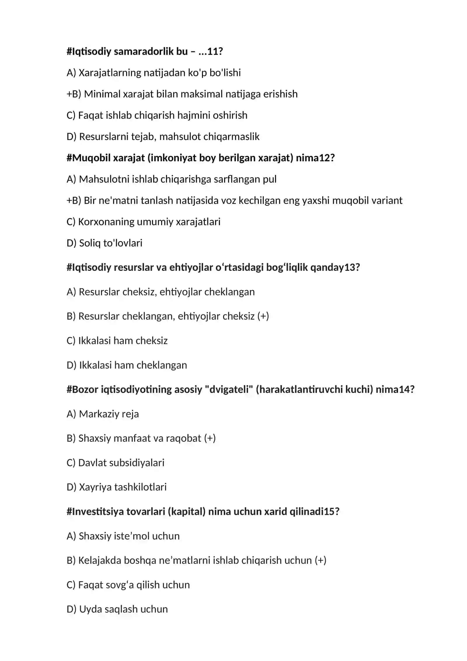 Mikroiqtisodiyot fanidan test savollar bazasi 3