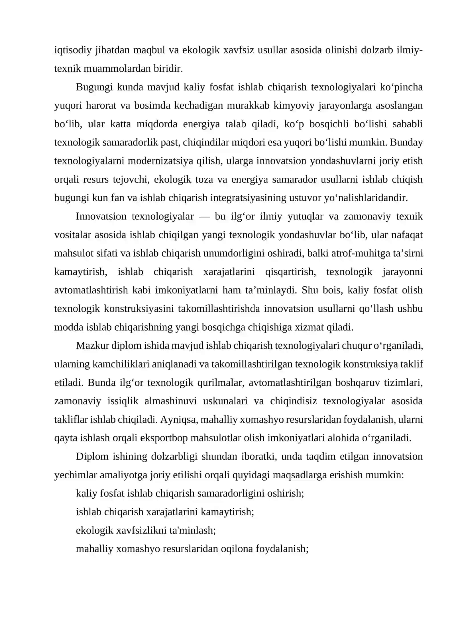 Kaliy fosfat olish texnologik konstruksiyasi innovatsion texnologiyalar asosida takomillashtirish 3