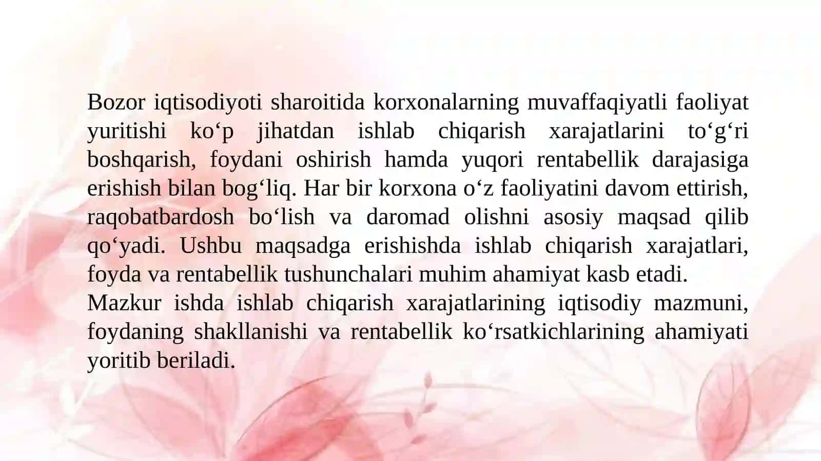 ISHLAB CHIQARISH XARAJATLARI, FOYDA VA RENTABELLIGI 3