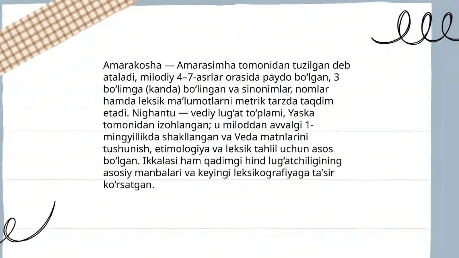 Qadimgi hind lugʻatchiligining manbalari: Amarakosha va Nighantu 3