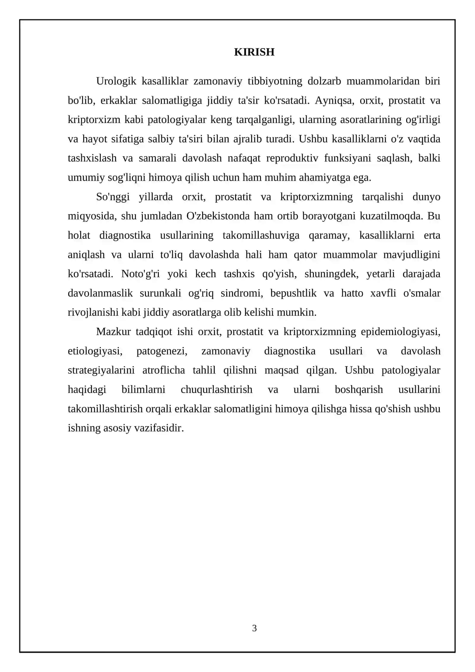 Orxit, Prostatit, Kriptorxizm 3