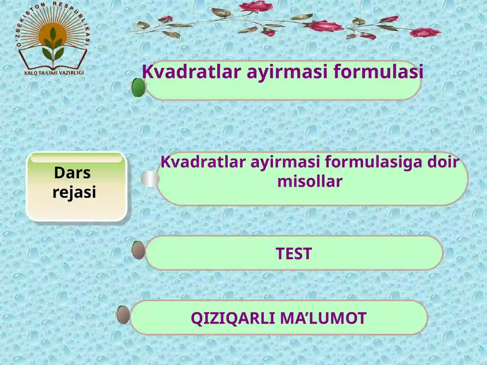 Kvadratlar ayirmasi formulasi 3