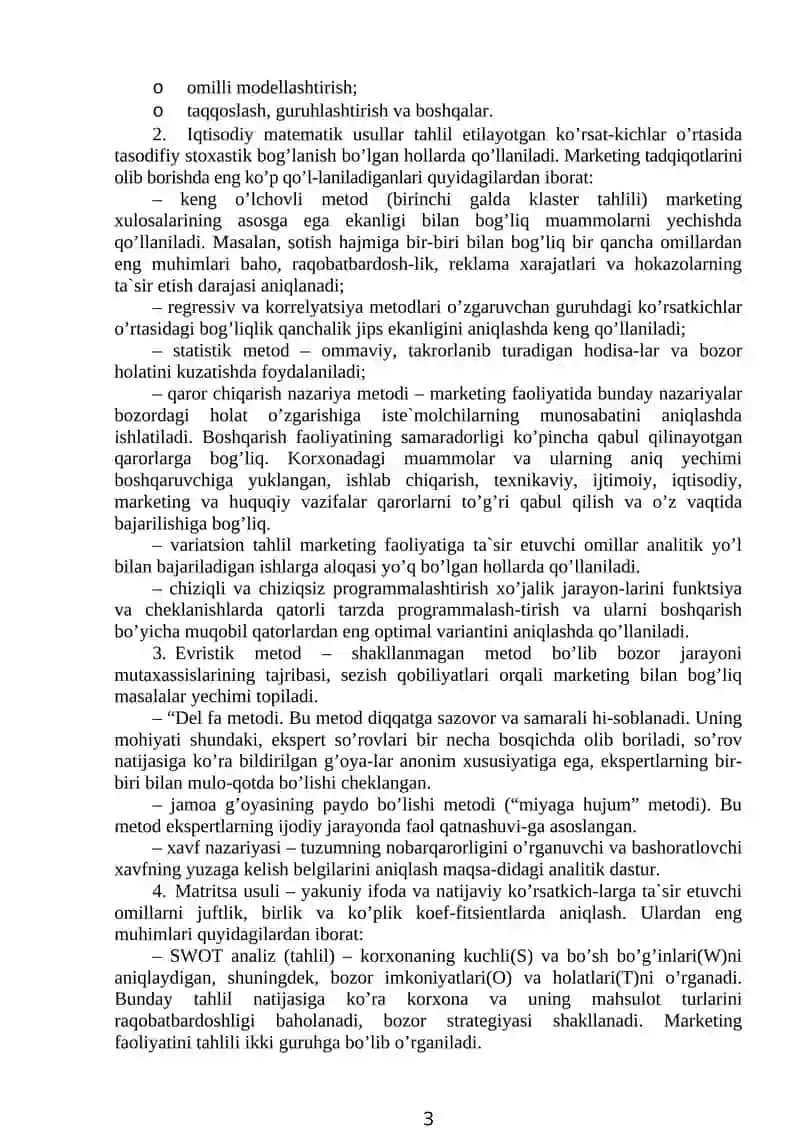 Xo’jalik sub`ektlarining marketing faоliyatida tahlil 3