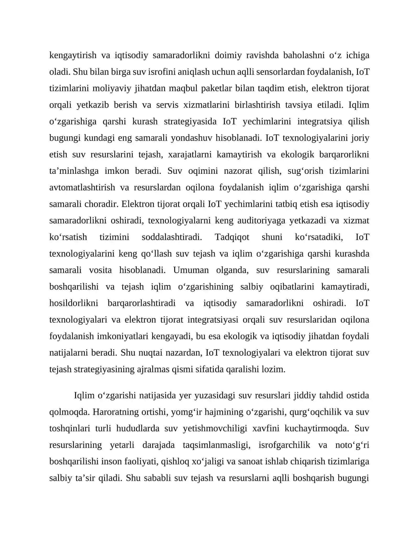 Iqlim o‘zgarishi sharoitida suv tejash IoT texnologiyalarini elektron tijorat orqali joriy etishning iqtisodiy samaradorligi 3
