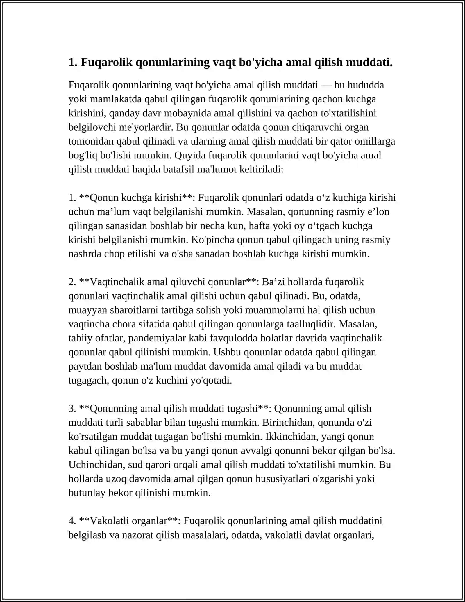 FUQAROLIK QONUNLARINING VAQT, HUDUD, BO'YICHA AMAL QILISHI 3