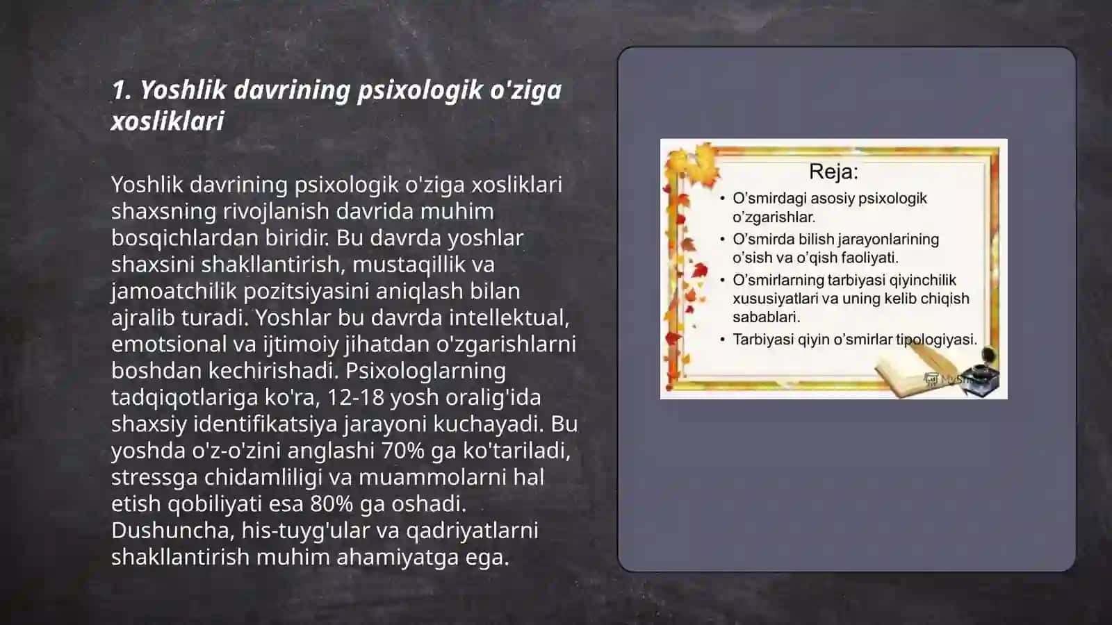 Yoshlik va yetuklik davrining psixologik xususiyatlari gerontopsixalogiya 3